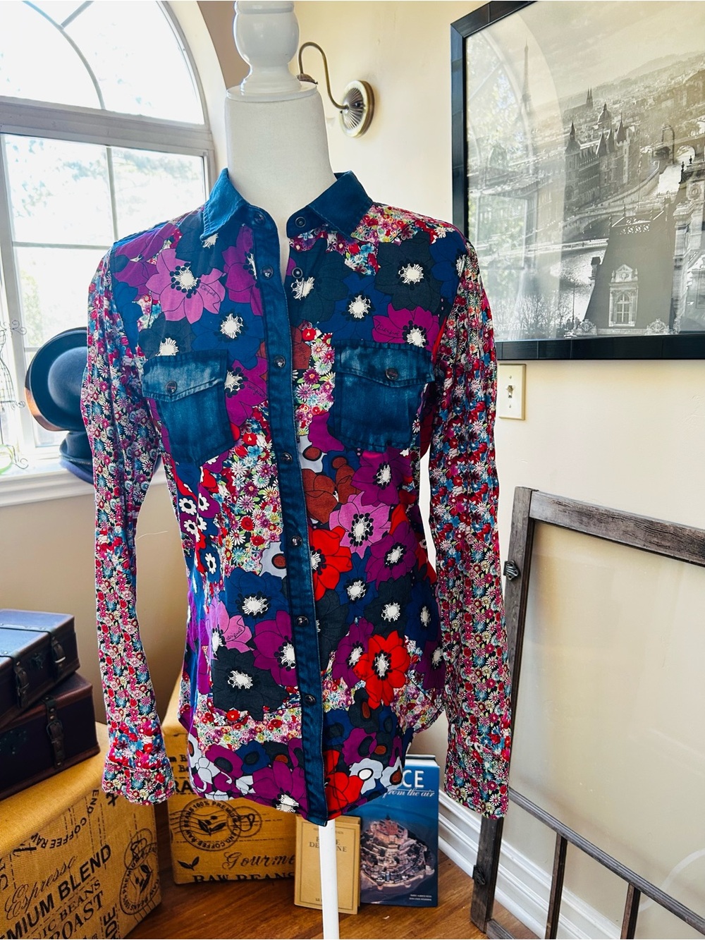 Desigual Blue Purple Red Floral Patchwork Blouse